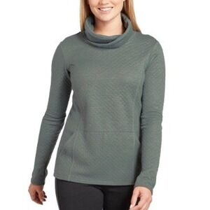 KUHL Women XL Athena Pullover Green Gray Quiltd Cowl Neck Poly Merino Wool Blend